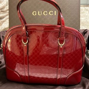 Gucci red patent leather handbag